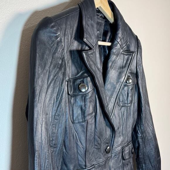 NWT Mossimo Genuine Black Leather One Button Jacket Deadstock Y2K 90s Vintage S - Picture 2 of 10